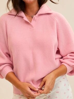 Aerie/ Classic Quarter Button Sweater/ Bubblegum Pink/ Oversized/ Size US S